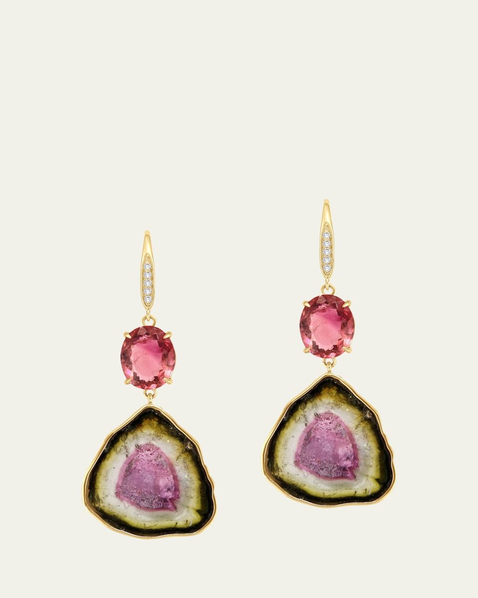 14K Diamond and Tourmaline Slice Earrings